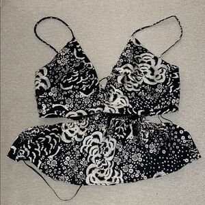 Zara Black and White Tie Front Crop Camisole